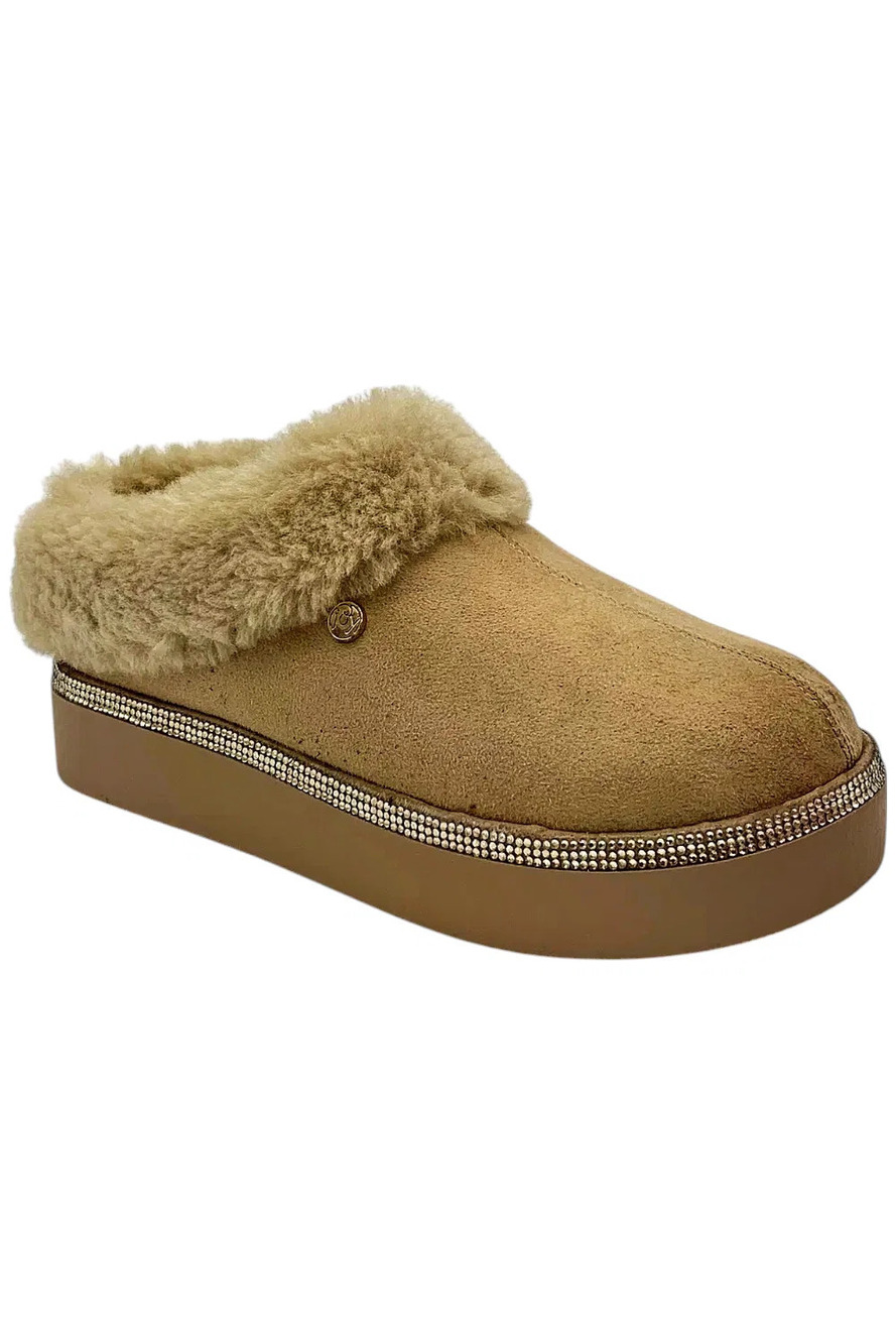 Clean Boss Women's Joy Glamorous Cozy Slippers Oatmeal - Wide